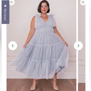 JESSAKAE Jeanne Dusty Blue Swiss Dot Tie Straps Dress Plus Size 1X BRAND NEW